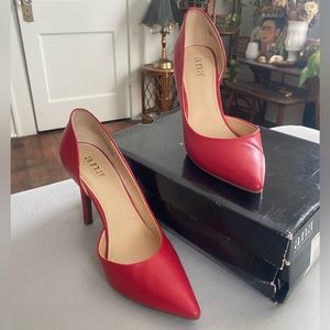 Red pleather heels